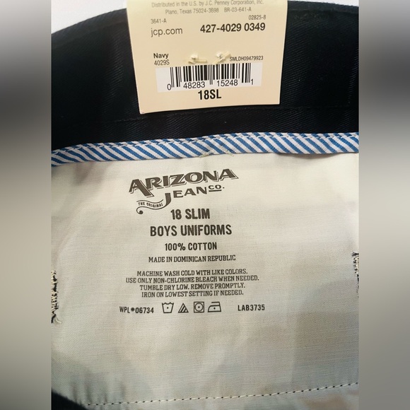 ARIZONA JEAN CO PLEATED BOYS NAVY UNIFORM 💯COTTON ZIP POCKETS SIZE 18SL  NWT - Picture 4 of 5